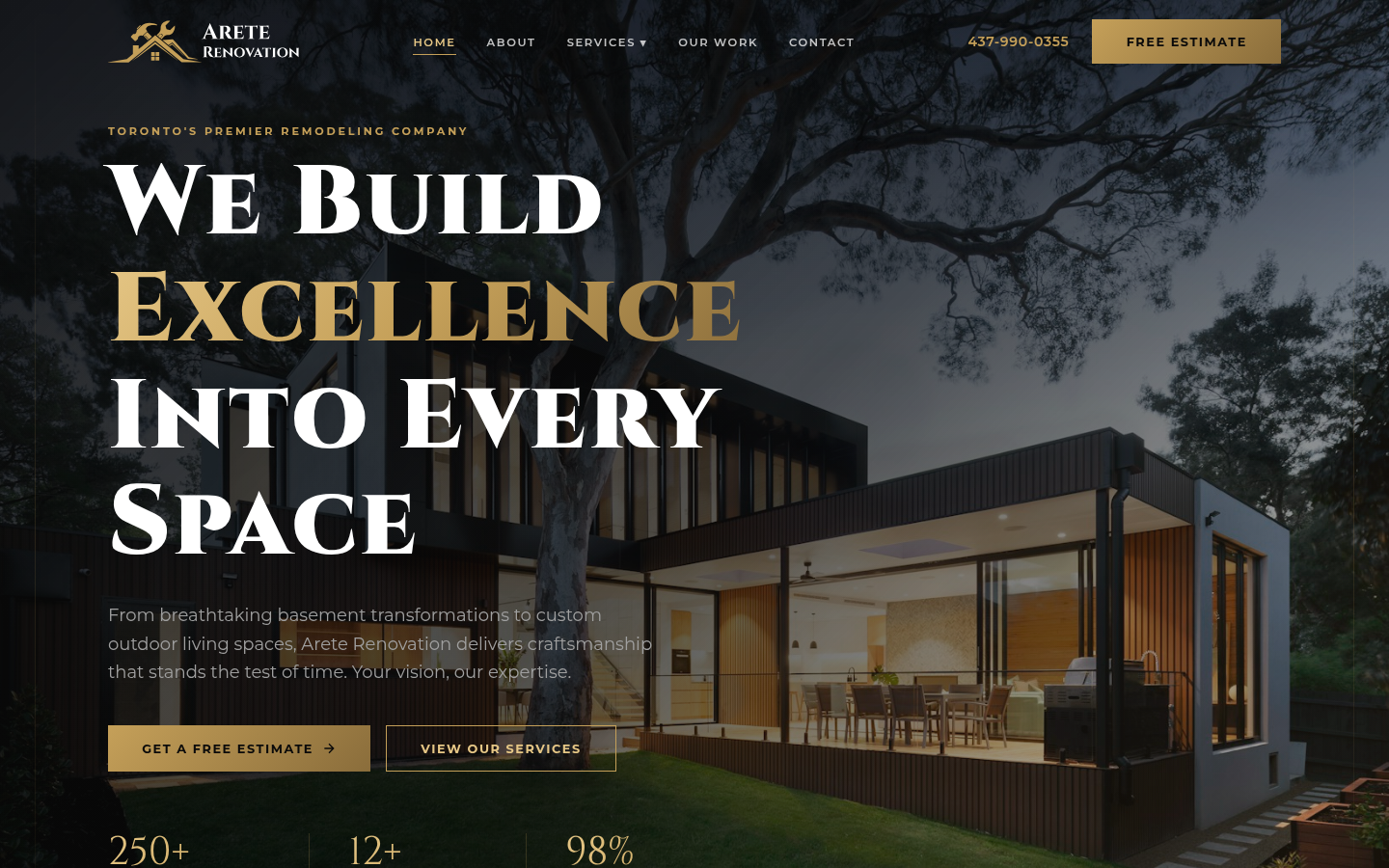 The Arete Renovation homepage, shown on a laptop