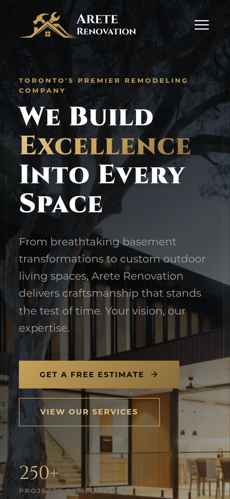The areterenovation.ca homepage on a phone