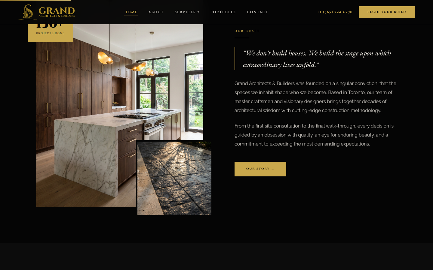 The Grand Architects & Builders homepage, shown on a laptop